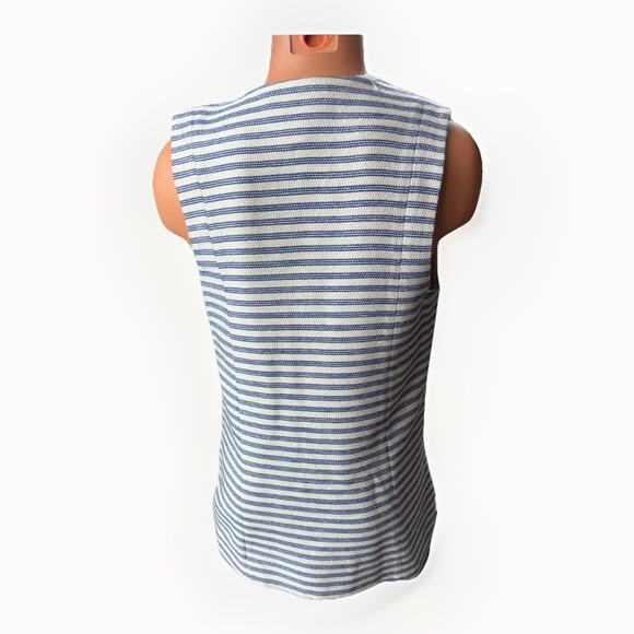 BCBGeneration Blue White Striped Vest Size XS Wool Blend Preppy Hook Eye - Picture 3 of 7